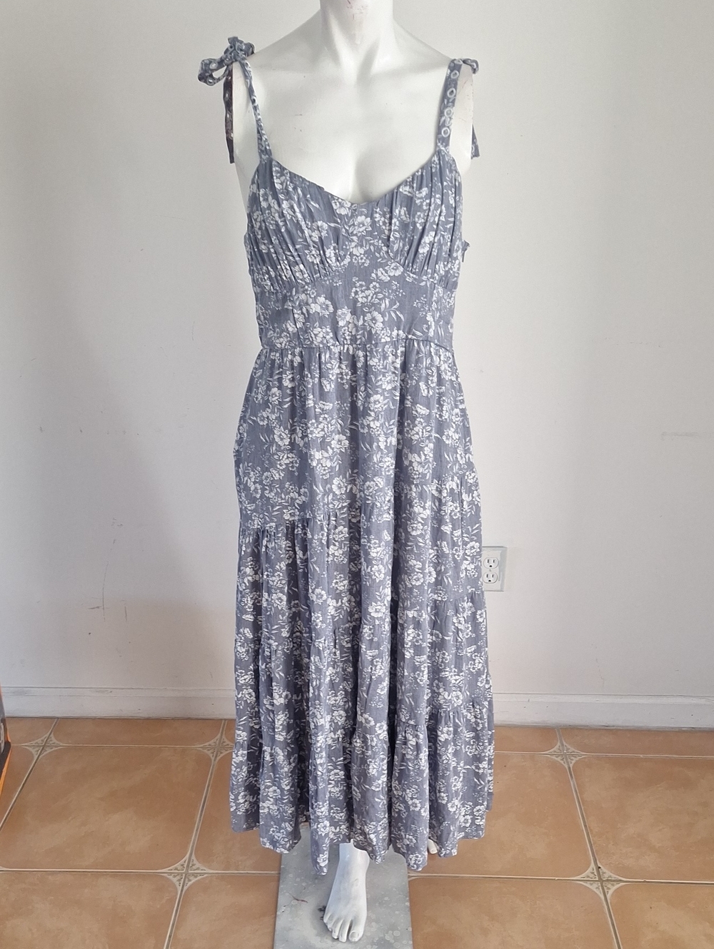 Altar'd State  Summer Light Blue Floral Madi Dress with Tie Straps Sz Xl